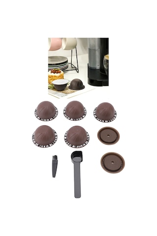 Hangfox Tekrarlı Kullanım Kafein Kapsülü Seti: Vertuoline Uyumlu Silikon Kapaklı 5 Boş Kapsül, Kaşık Ve Fırça - Kahve Rengi Kahve Rengi