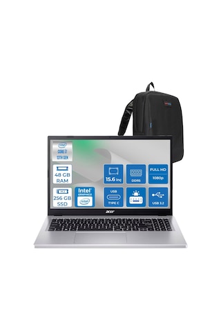 Acer Aspire Go AG15-71P NX.J6SEY.001F21 i7-13620H 48 GB 256 GB SSD 15.6" Dos Dizüstü Bilgisayar + Zetta Çanta
