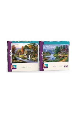 Taş Değirmen Ve Kuğu Gölü İkili Set - 1000 + 500 Parça İkili Puzzle Seti