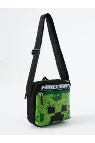 Trg Polo Mineecraft Creeper Çocuk Omuz Çantası 3 Bölmeli Su Geçirmez Kumaş 21 16 6 Cm Siyah - Yeşil