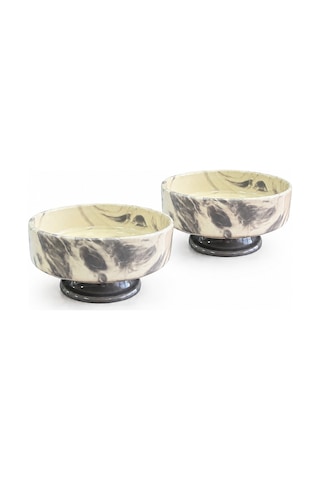 Mama Kabı Kedi Ve Köpek Ayaklı 2 Li Seramik Doğal Mama Ve Su Kabı Gri Marble