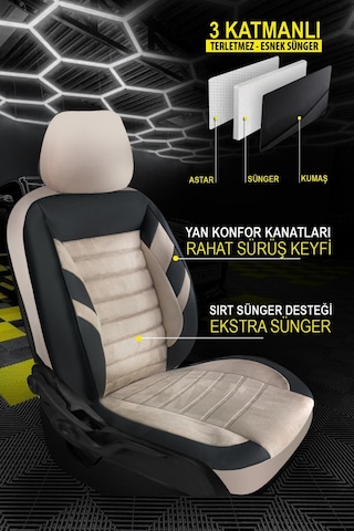 Mercedes C Serisi W205 2014-2021 Bütün Arka Sırt Oturak Uyumlu Vira Grindelegance Bej Siyah Koltuk K