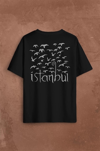İstanbul Martı Galata Konstantinopolis Osmanlı Sırt Ön Baskılı Oversize Tişört Unisex T-shirt 001