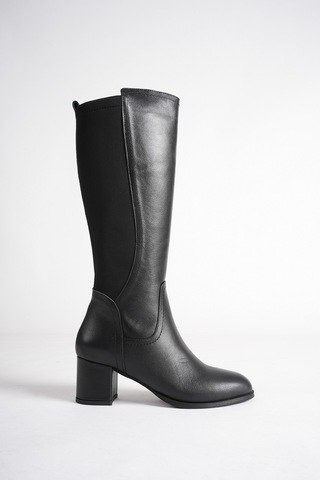 Analin Shoes Kadın Siyah Hakiki Deri Arkası Esnek Lastikli Topuklu Çizme