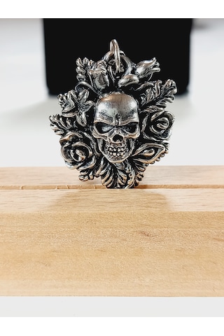 Gümüş Kuru Kafa Punk Kafatası Skull Erkek Tilki Kuyruğu Kolye