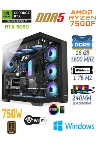 Apphirex Prime 57X R5-7500F 16 GB 1 TB M2 NVMe SSD 8 GB RTX5060 27" W11P Masaüstü Oyuncu Bilgisayarı