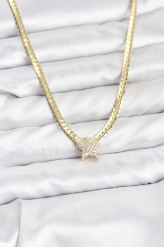 Gold Renk Pirinç Yıldız Zirkon Taşlı Kadın Kolye Renkli