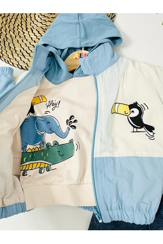 Şaşkın Papağan Fermuar Yağmurluklu Mevsimlik 3lü Takım Mavi