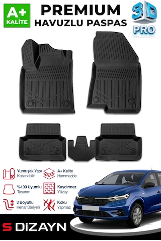 S-dizayn Dacia Sandero 3d Pro Havuzlu Paspas 2020 Üzeri A+ Kalite