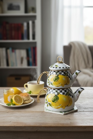 Akayev Emaye Limon Çaydanlık Limonlu