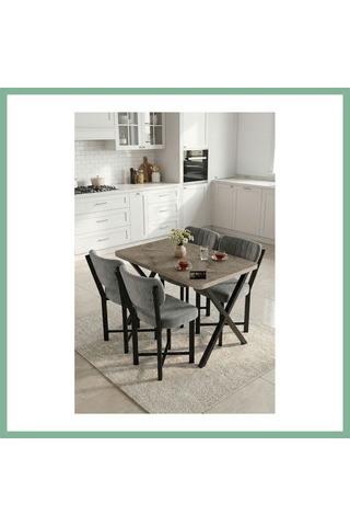 Bşkvirgo Elma Masa Seti Gri Antrasit 110x70 Cm Bsk2026