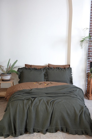 Ecocotton Dina Yeşil Çift Kişilik %100 Organik Pamuk Pike/yatak Örtüsü