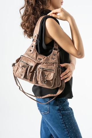 571 Collections Yıkanmış Deri Çok Cepli Omuz Kol Çantası Vizon Model: 571-12o