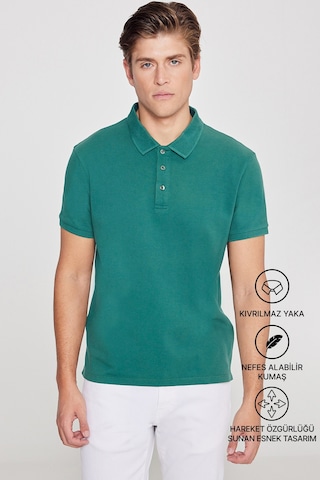 Ac&Co / Altınyıldız Classics Erkek Koyu Yeşil Slim Fit Dar Kesim Polo Yaka Kısa Kollu Tişört 4A4820200001Kyls Yeşil