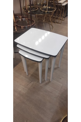 3 Lü Mdf Lam Zigon Sehpa Takımı , Ahşap Zigon Sehpa Beyaz - Antrasit