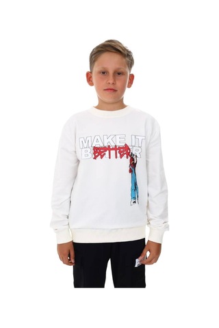 Erkek Çocuk Make It Better Yazılı Sweatshirt-13415-beyaz Beyaz