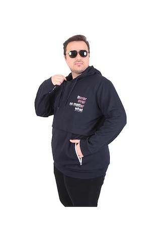 Starbattal Büyük Beden Kapüşonlu Sweat Double Face Never 25706 Lacıvert Lacivert