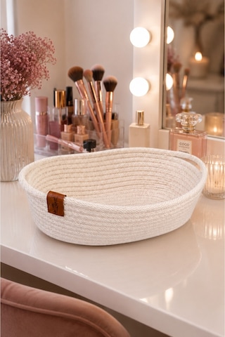 Jasper Tekli Dekoratif Oval Sepet 24 8 Cm Krem Jüt Düzenleyici Organizer Beyaz