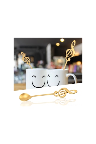 Yaozixa Müzik Notası Desenli 304 Paslanmaz Çelik Kahve Çorbası Tatlı Karıştırıcı Kaşık Altın - Ev Dekor Hediye Altın