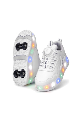 Elit Eyl034 Erkek Çocuk Rgb Led Işıklı Çıkarılabilir Tekerlekli Paten Ayakkabı Beyaz