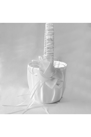 Novahub Düğün Çiçek Sepeti Kız Sepeti Fildişi Beyaz Organza Çiçek Sepeti