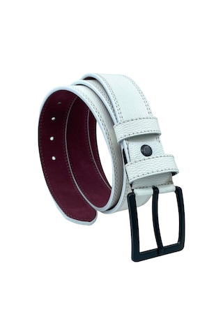 Süzer Deri Suni Deri Çift Dikişli Damar Desenli Model 4 Cm.lik Spor Kemer - 9016-11 001 - Beyaz