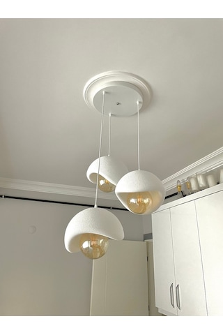 Beton Görünümlü Modern Şık İskandinav Tarz 3 Başlıklı Avize 25cm Rustik Ampul Hediyeli Nestvibe Beyaz