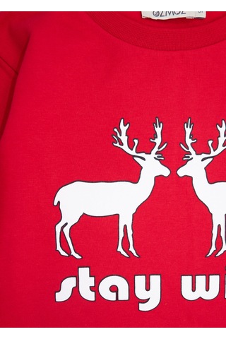 Yılbaşı Özel Baskılı Kırmızı Sweatshirt Kırmızı