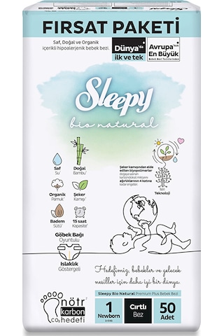 Sleepy Bio Natural Bebek Bezi 1 Numara Fırsat Paketi 50 Adet