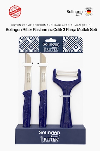 Solingen Ritter 3'lü Paslanmaz Çelik Mutfak Seti Mavi