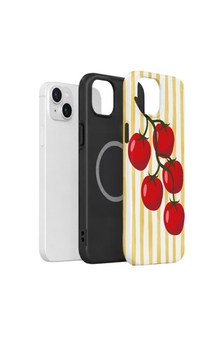 Apple iPhone Uyumlu 15 Vorian Çift Katmanlı Magsafe Kılıf Tomato Market Stripe
