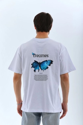 Vexor Erkek Kısa Kol Yazlık Tişört Bisiklet Yaka Kelebek Baskılı T-shirt - Beyaz 444349