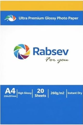 Rabsev Ultra Premium Parlak Fotoğraf Kağıdı, A4, 260g/m2, Hızlı Kuruyan, 20 Yaprak