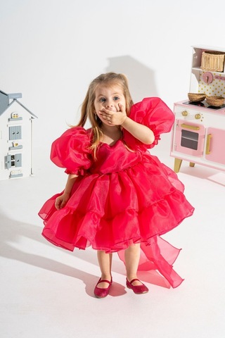 Linola Baby Kids Puffy Şifon Kız Çocuk Parti Elbisesi Fuşya
