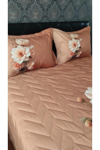 Garden Çift Kişilik Kapitoneli Battal Boy Pike Yatak Örtüsü 240 260 3 Parçalı Turuncu