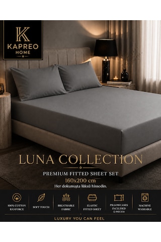 Kapreo Home Luna Collection Premium Lastikli Çarşaf Seti 160 X 200 Gri