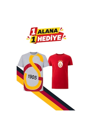 Galatasaray Lisanslı Gri T-shirt, Hediyeli Kırmızı T-shirt Gri-kırmızı