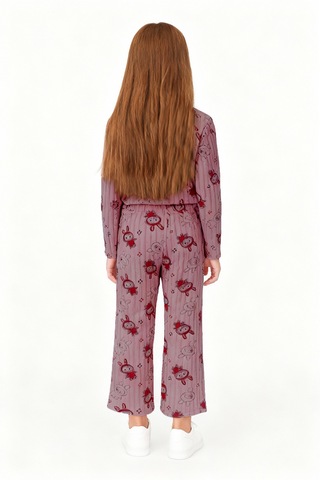 Kız Çocuk Pijama Altı Beli Lastikli Tavşan Baskılı Gülkurusu