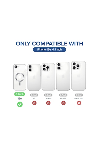 Apple Uyumlu iPhone 16e İçin Magsafe İle Kılıf Kamera Lensli Korumalı Şeffaf Silikon Kapak Siyah