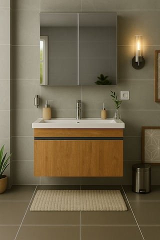 Arista 80 Cm Ahşap Renkli Mdf, Seramik Lavabolu, Alt Ve Üst Dolap Ahşap