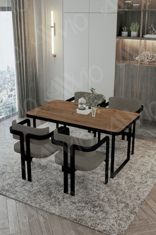 Avvio Roxy Metal Ayak Tokyo Demonte Sandalye 80x120 Yemek Masası Mutfak Masası 4 Kişilik Akça