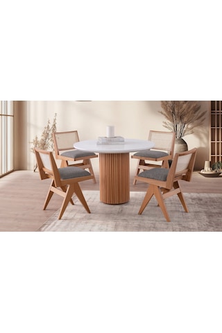 Miles İskandinav Natural Ahşap Bohem Masa Sandalye Takımı 100x100 Meşe - Beyaz