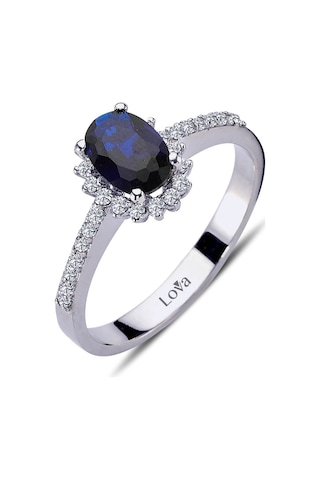 Lova Pırlantalı Oval Safir Anturaj Yüzük - 1040087
