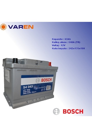 Bosch 12V 62 Ah S4 043 - 60 Ah Kasası Akü