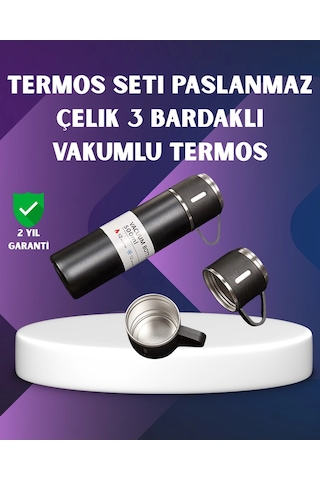 Paslanmaz Termos Ve İkili Bardak Seti 6-12 Saat Sıcak/soğuk Tutma Renkli