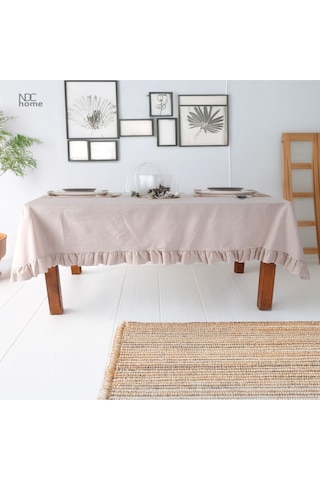 Dnc Home Tekstil Bej Keten Fırfırlı Masa Örtüsü Bej