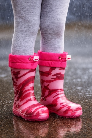 Minibonito Unisex Çocuk Kamuflaj Desenli Yağmur Çizmesi Pembe