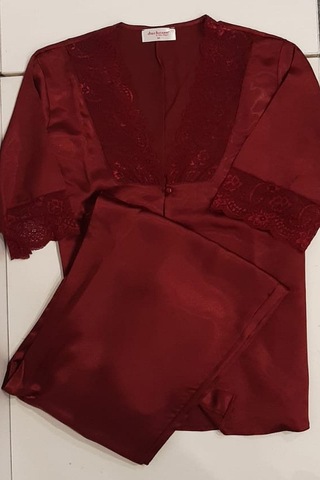 Duchesse 137 Çeyizlik Dantelli Saten 6'lı Set -bordo Bordo