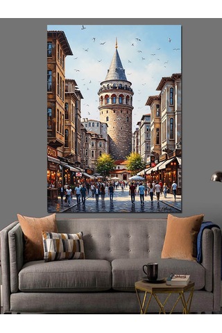 Ahşap Tablo Sokak Arası Galata Kulesi
