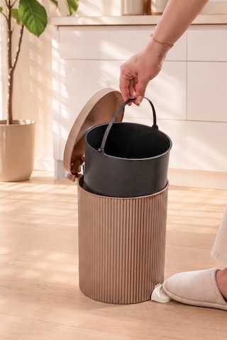 Porsima 0709-2 Stil 3lü Yuvarlak Pedallı İçi Kovalı Çöp Kovası Seti - Banyo Mutfak Çöp Kovası Takımı Mokka Açık Kahverengi